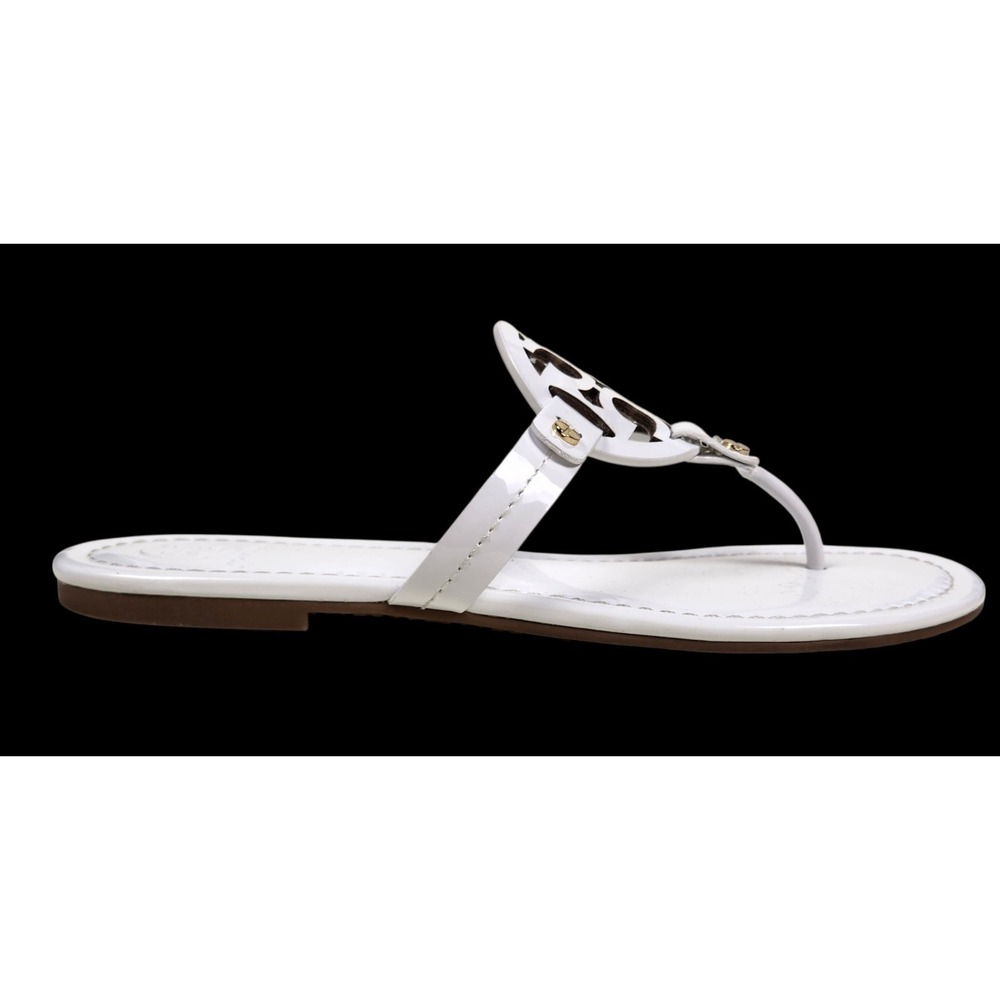 Tory Burch Miller Sandals Women's Size 8 Patent Leather Thong Sandals Brown Log - Picture 5 of 11
